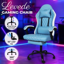 Levede Office Desk Chair PU Gaming Recliner Adjustable Height Swivel Blue