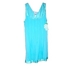 Vanity Fair Nightgown Women  s L Aqua Blue Satin Sleeveless NWT Vintage