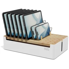 Bamboo Charging Station Organizer for Phones, Tablets & Laptops — 11” Cable Dock