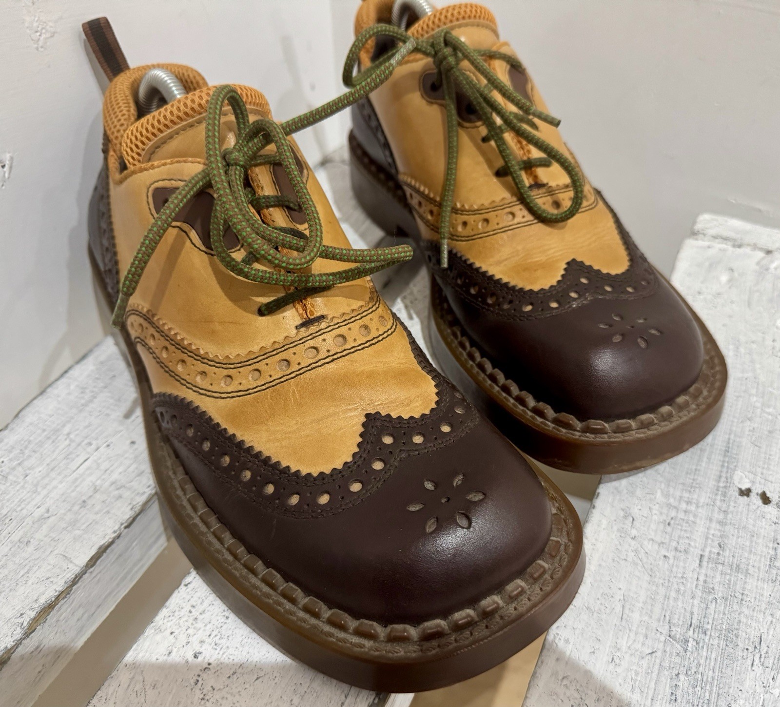 Rare Miu Miu Prada Vintage Retro Tan Brown Leather Punched Round Toe Shoes 41 42 image 9
