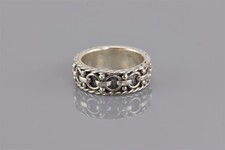 Sterling Silver 7mm Oxidized Beaded Circle Bar Linked Band Ring 925 Sz: 6