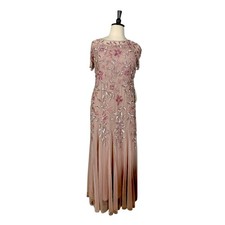 Adrianna Papell New Gown Beaded Sequin Godet Pleats Blush Pink Women  s Size 20