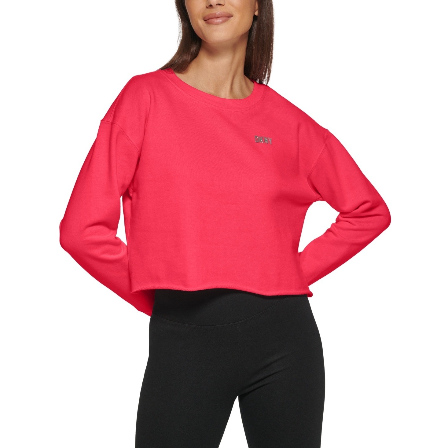 DKNY Women S Metallic Logo Cropped Sweatshirt Pink Size X-Large