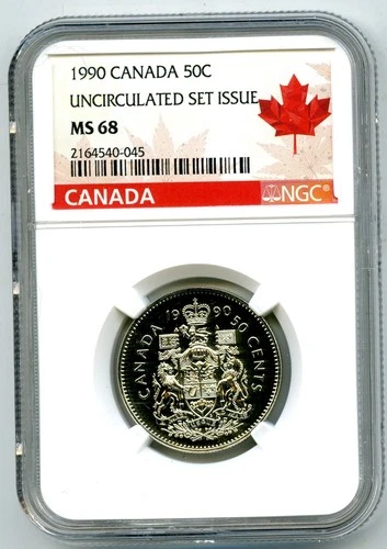 1990 CANADA 50 CENT NGC MS68 HALF DOLLAR UNCIRCULATED