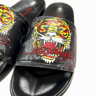 Sandalias sin cordones Ed Hardy para hombre negras con logotipo de tigre con gráfico talla 10 nuevas con etiquetas