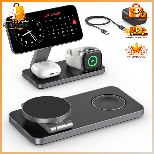 Ladestation 3 In 1 Faltbar Induktiv Wireless Charger FüR Iphone Apple Watch-image