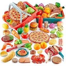 Play Food Sets for Kids Kitchen-Pretend Food with 2 Picnic 80PC Pretend Food