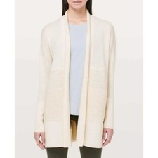 Lululemon Sit In Lotus Wrap Size 2 Cardigan Sweater Merino Wool Cream Beige Knit