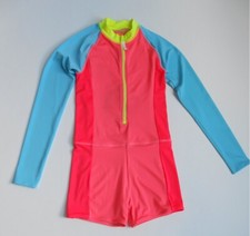 CREWCUTS Girls' full-coverage swimsuit colorblock UPF 50 Glow Azure Red Size 12