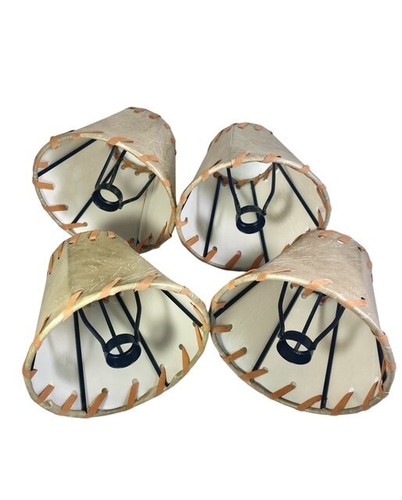 Mini Faux Leather Lamp Shades 4 Tan w Faux Suede Lacing Uno Style 4'x5'x2.5" - Picture 4 of 13