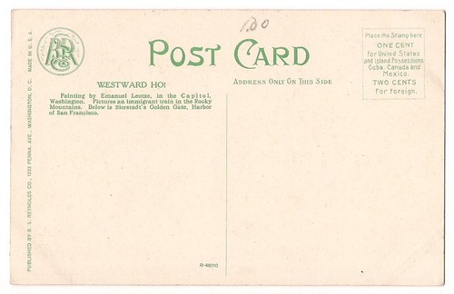 WESTWARD HO! Gemälde Cowboys Waggon Zug Emanuel Leutze Vintage Postkarte Pfadfinder - Bild 2 von 2