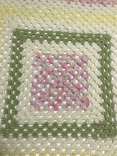 Handmade Crocheted Baby Afghan Crib Lap Blanket Yellow Green Pink 42" x 42" - Picture 2 of 5