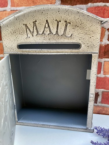 Vintage Style Outdoor Wall Mounted Letter Post Mail Box White Distressed Floral - Picture 7 of 9