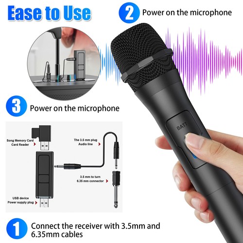 Professional VHF Handheld Microphone System Wireless Mic Karaoke W/ USB Receiver - Picture 8 of 10