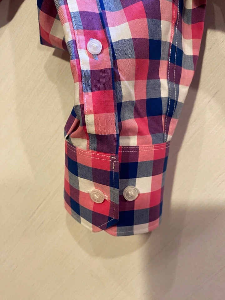 Camisa de vestir Tailorbyrd de algodón para hombre 16-34/35 ajuste a cuadros ribete en contraste Foto 3 de 4