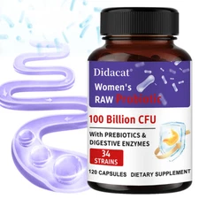 Women's Raw Probiotics 100 Billion CFU Potency Digestive Immune Health Capsules