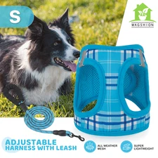 Blue Dog Puppy Harness & Leash Set Control Adjustable Soft Mesh Reflective Vest
