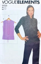 90s VOGUE ELEMENTS 9926 ALL SIZES 6-22 MISSES TOP HOODIE UC/FF