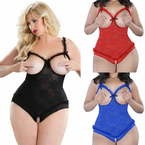 Plus size sexy lace mesh babydoll lingerie nightwear sleepwear