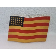 Vintage Wooden American Flag Wall Hanger Plaque 5-7/8" x 3-3/4" Primative