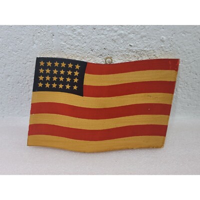 Vintage Wooden American Flag Wall Hanger Plaque 5-7/8'' x 3-3/4'' Primative