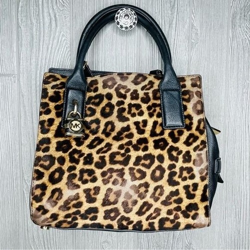 Michael Kors Signature Leopard Print Calf Hair And Leather Tote Bag purse