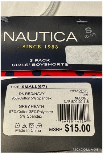 NAUTICA Confezione 3 PORTS RAGAZZO Bambina Misto Cotone - Taglia S (6/7) - Nuovi con etichette - Foto 3 di 3