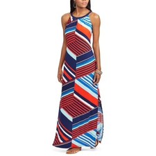 NWT Petite Chaps Striped Jersey Red/Blue Petite M Maxi Dress Below $110 Retail