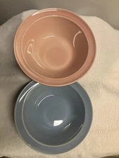 2 Vintage Lu-ray Pastels Serving Bowls Pink & Blue 8  7/8 “ Round 2 5/8” Deep