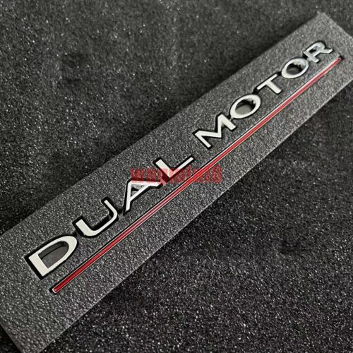 For Tesla Model 3/Y DUAL MOTOR Emblem Silver RED Rear Lid Trunk Logo Badge - Picture 1 of 5