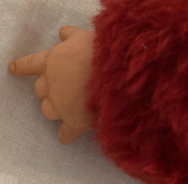 Vintage Rushton Rubber Face Baby Doll holding bottle in Red Plush Suit RARE