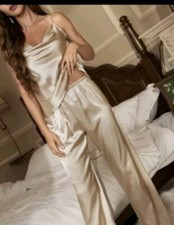 pajama set women Beige Imitated Silk Polyester