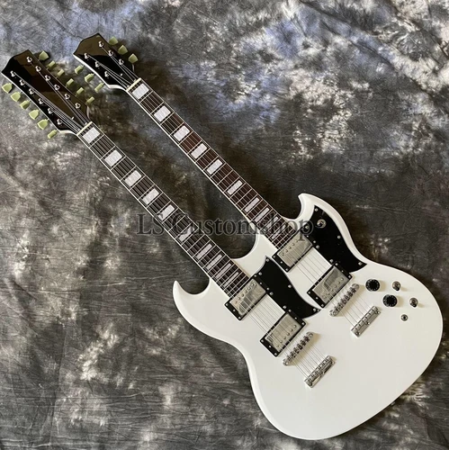 12+6 Double Neck EDS-1275 Electric Guitar White SG Style Chrome Hardware 22F