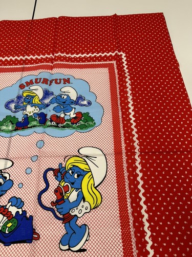 vintage SMURF 1982 SMURFUN Fabric 44 x 35” Wallace Berrie #217 Smurfette - Picture 4 of 14