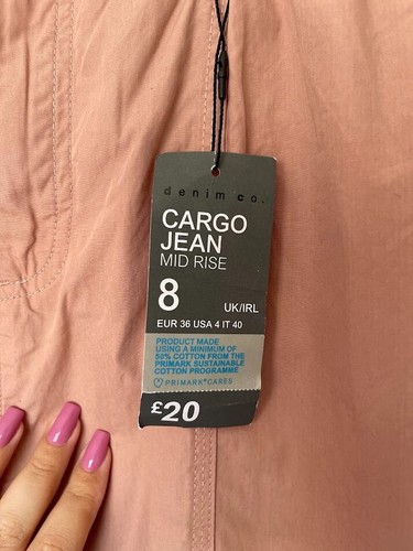 Primark Size 8 Pink Mid Rise Cargo Jeans New with Tags - Picture 5 of 10