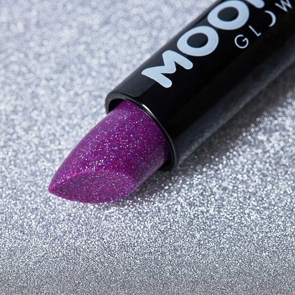 Lápiz labial de neón UV Glitter de Moon Glow - Púrpura - Lápiz labial de color neón brillante - Foto 3 de 3