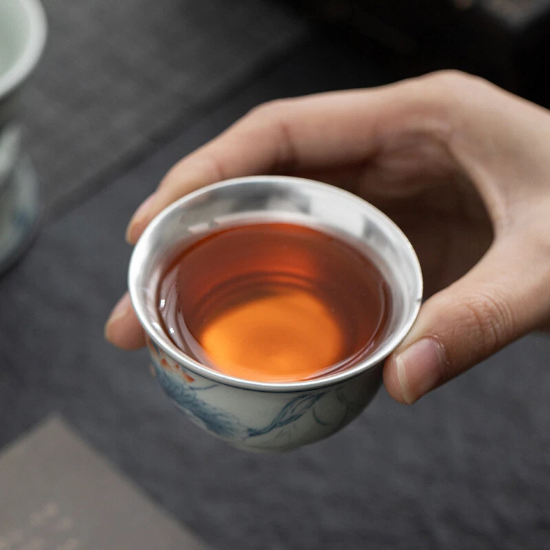 Juego de té chino recién listado plata esterlina cerámica puré taza de té jarra tazón Foto 4 de 4