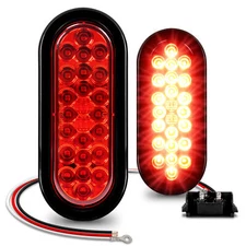 2pc 6" Oval Red 24 LED Trailer Tail Light Sealed Grommet Plug Submersible DOT