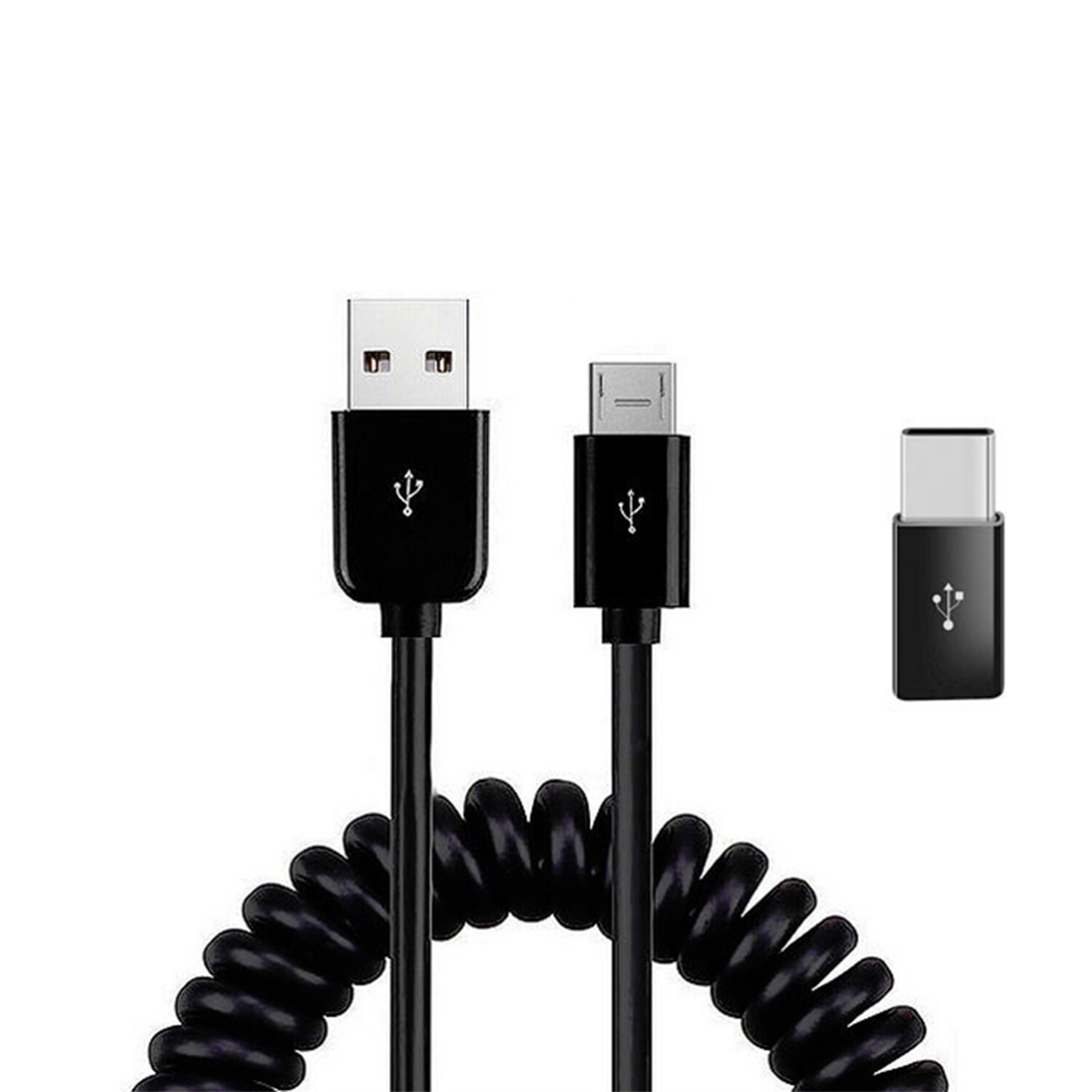 Coiled USB-C to Micro-USB Charger Cable for Galaxy S20 S21 S23 FE