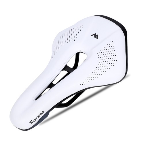 WEST BIKING Bicycle Saddle Cushion Steel Rail Leather Cycling Bike Saddle White - Picture 3 of 12