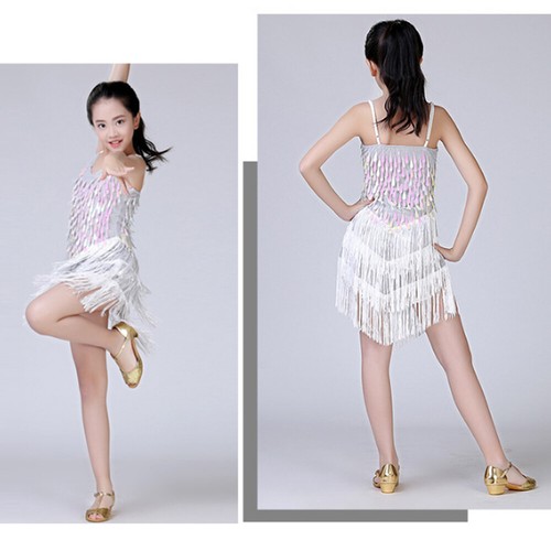 Sequin Skirt Latin Daning Dress for Girls Kids Dance Costumes Children - Picture 41 of 52