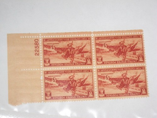 USA 3¢ Briefmarke SC #894 Pony Express postfrisch 1940 Plattenblock.