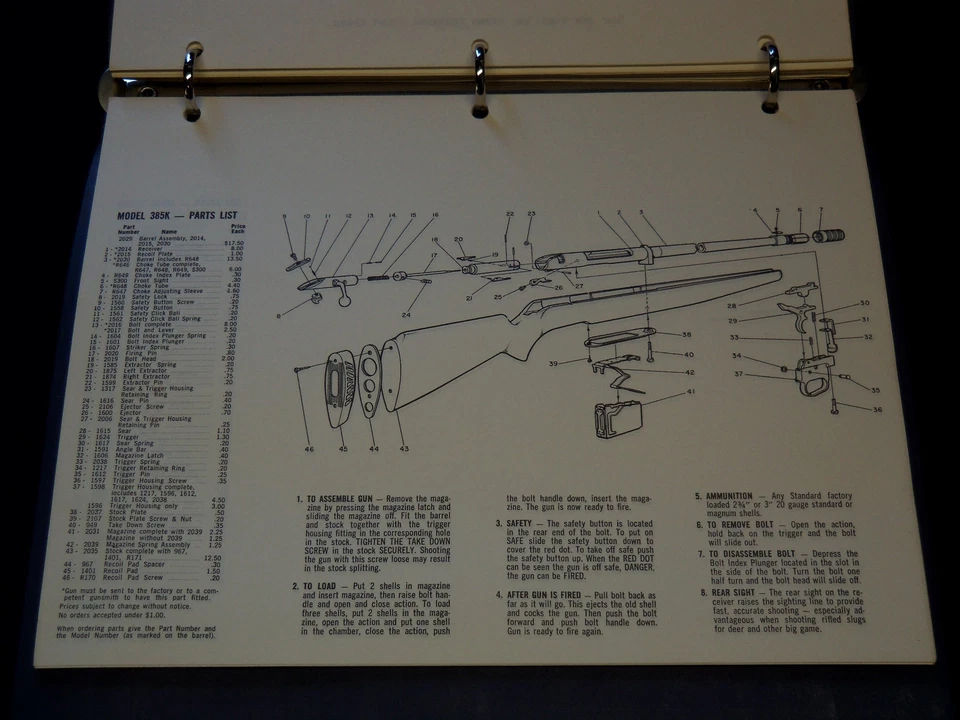 1969-1972 MOSSBERG СПИСОК ЗАПЧАСТЕЙ ЛОТ ИЗ 2 - ДРОБОВИКИ - ВИНТОВКИ - KD 805 - Изображение 4 из 4