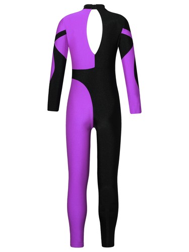 Kids Girls Jumpsuit Stand Collar Leotard Shiny Bodysuit Athletic Clothing Dance - Picture 13 of 64