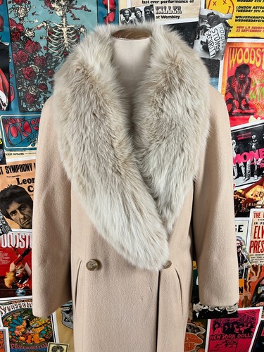 Cappotto lana Marvin Richards panna vintage anni 90 foderato pelliccia collo e polsino donna tg 6 glam - Foto 2 di 24
