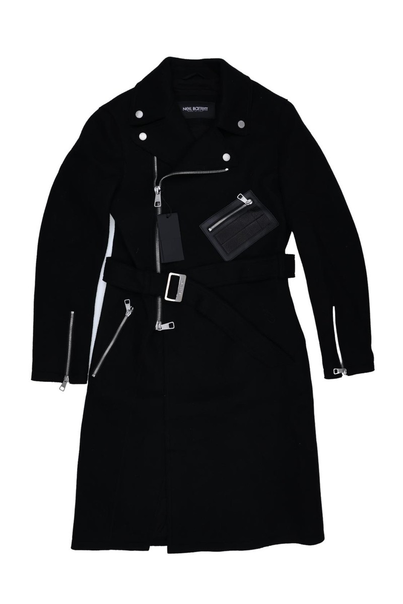 Neil Barrett 293835 Mens Zipper Belted Biker Coat Black size