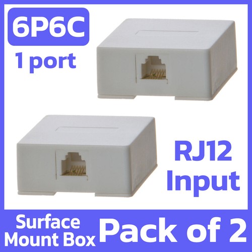 2 Pack Telephone Surface Mount Box RJ12 6P6C White Keystone Wall Box 1 Port Box - Picture 1 of 4