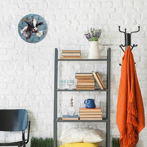 Farmhouse Cow Wall Clock 10 Inch Battery Operated Silent Non Ticking Rustic C... - Picture 4 of 6