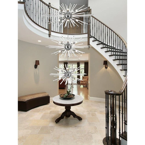 Large Modern Chrome Sputnik Chandelier Dining Room Foyer Ceiling Light Fixture - Picture 2 of 10
