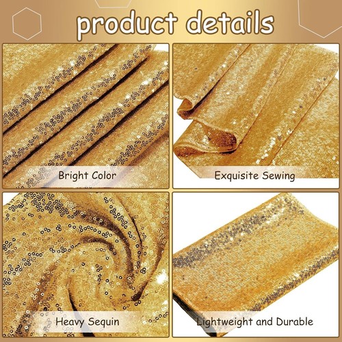 24 Pcs 12 x 108 Inch Gold Sequin Table Runners Bulk Glitter Sequin Table Runn... - Bild 5 von 8